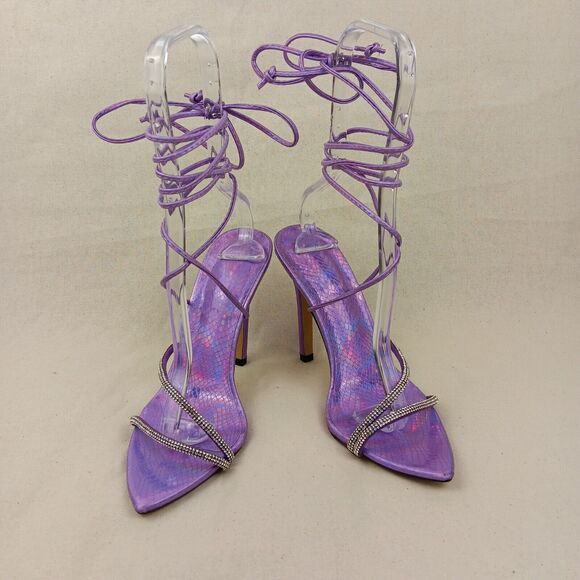 Purple Snakeskin Strappy Gladiator Stilettos With Rhinestones EU 37 US 6 - Picture 1 of 9
